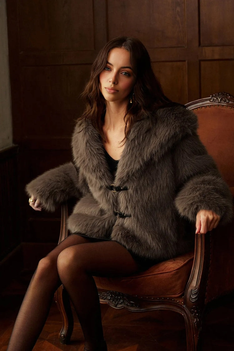 Sienna Collared Hip-Length Faux Fur Jacket