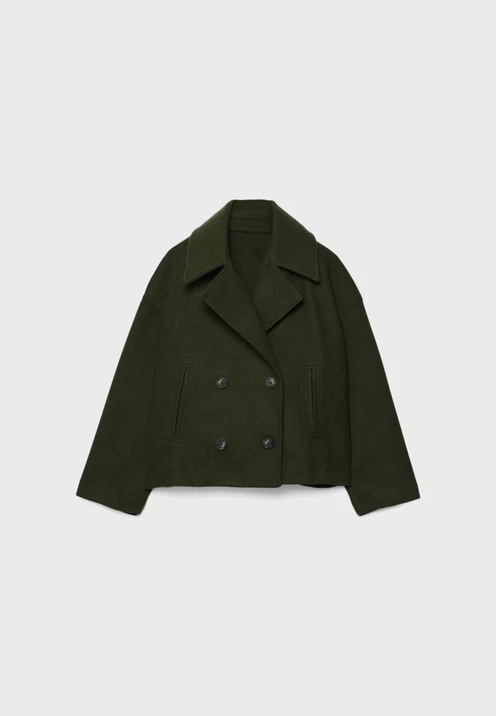 Lily Wool-Blend Double-Breasted Peacoat | Collared Cropped Peacoat