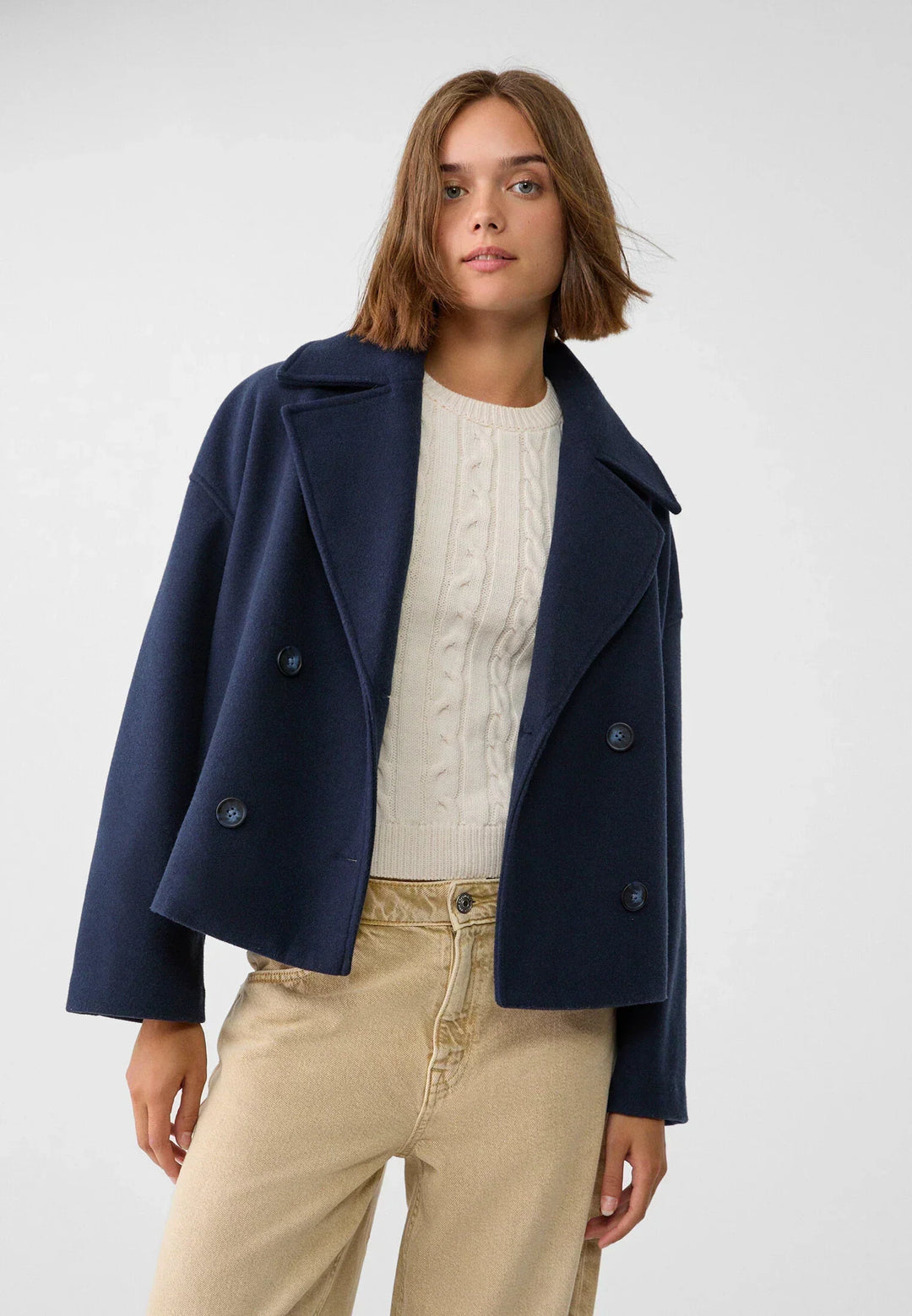 Lily Wool-Blend Double-Breasted Peacoat | Collared Cropped Peacoat