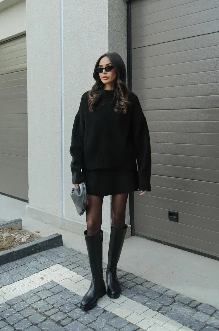 Isla Wool-Blend Crewneck Sweater And A-Line Mini Skirt Two-Piece Set