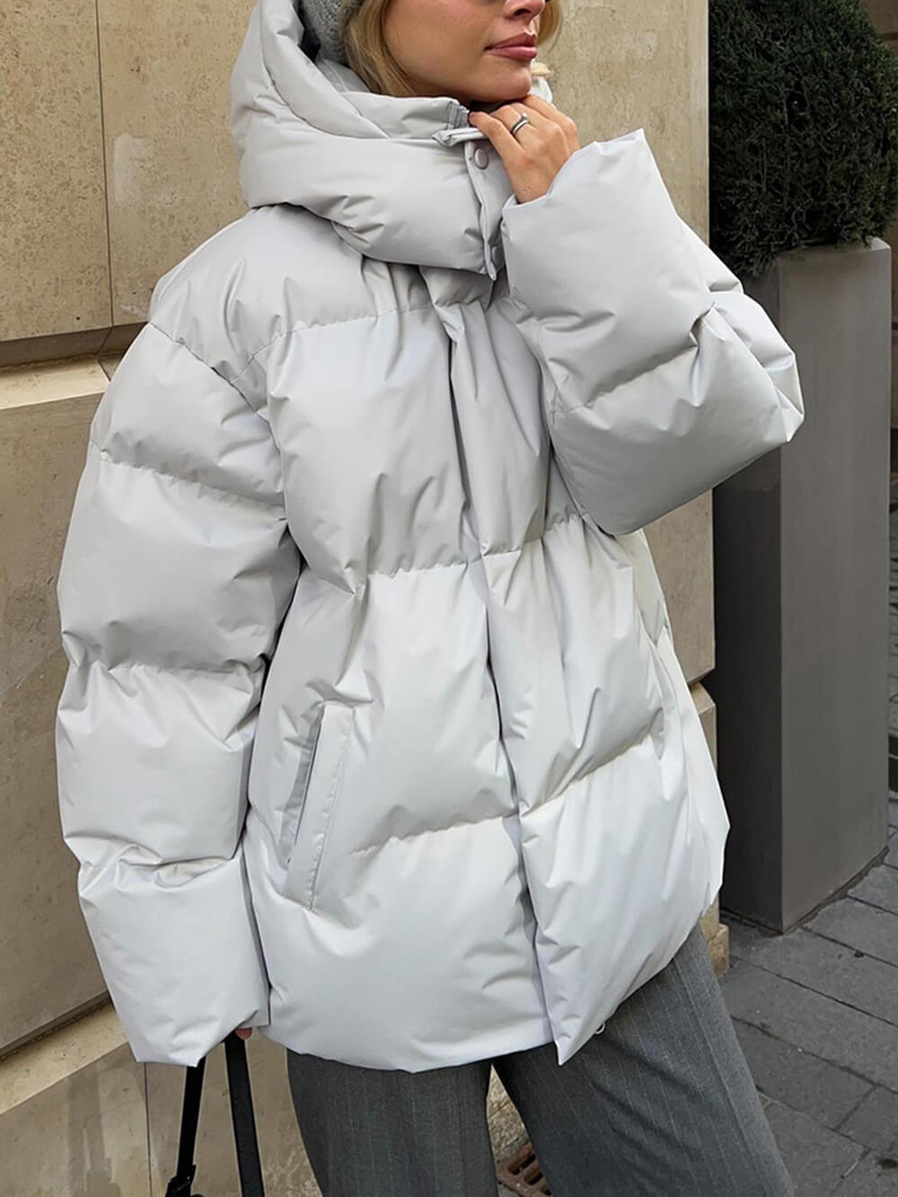 Olivia Oversized Puffer Jacket | Quilted Hooded Hip-Length Jacket