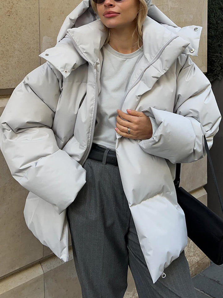 Olivia Oversized Puffer Jacket | Quilted Hooded Hip-Length Jacket