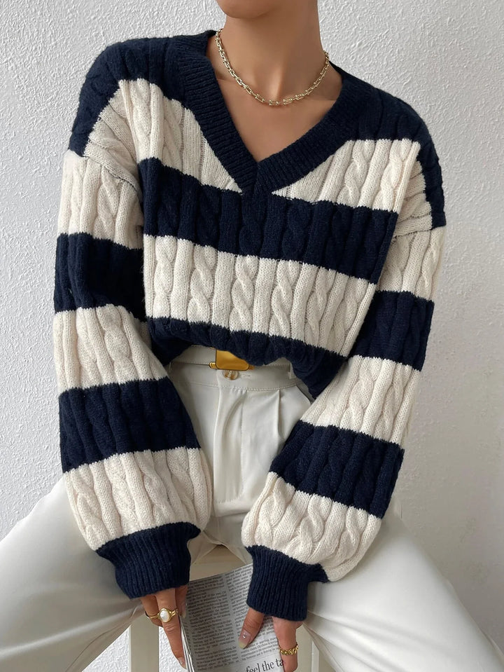 Grace Wool-Blend V-Neck Striped Sweater