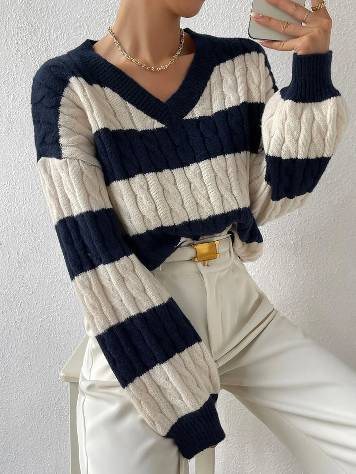 Grace Wool-Blend V-Neck Striped Sweater