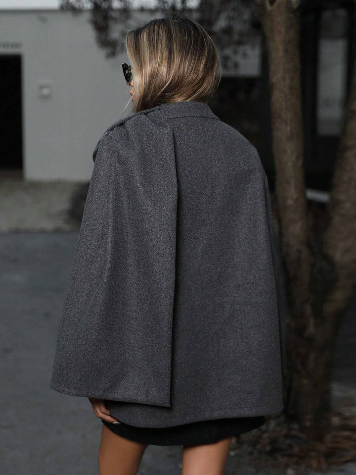 Isabella Wool-Blend Draped Cape Jacket | Relaxed-Fit Band-Collar Jacket