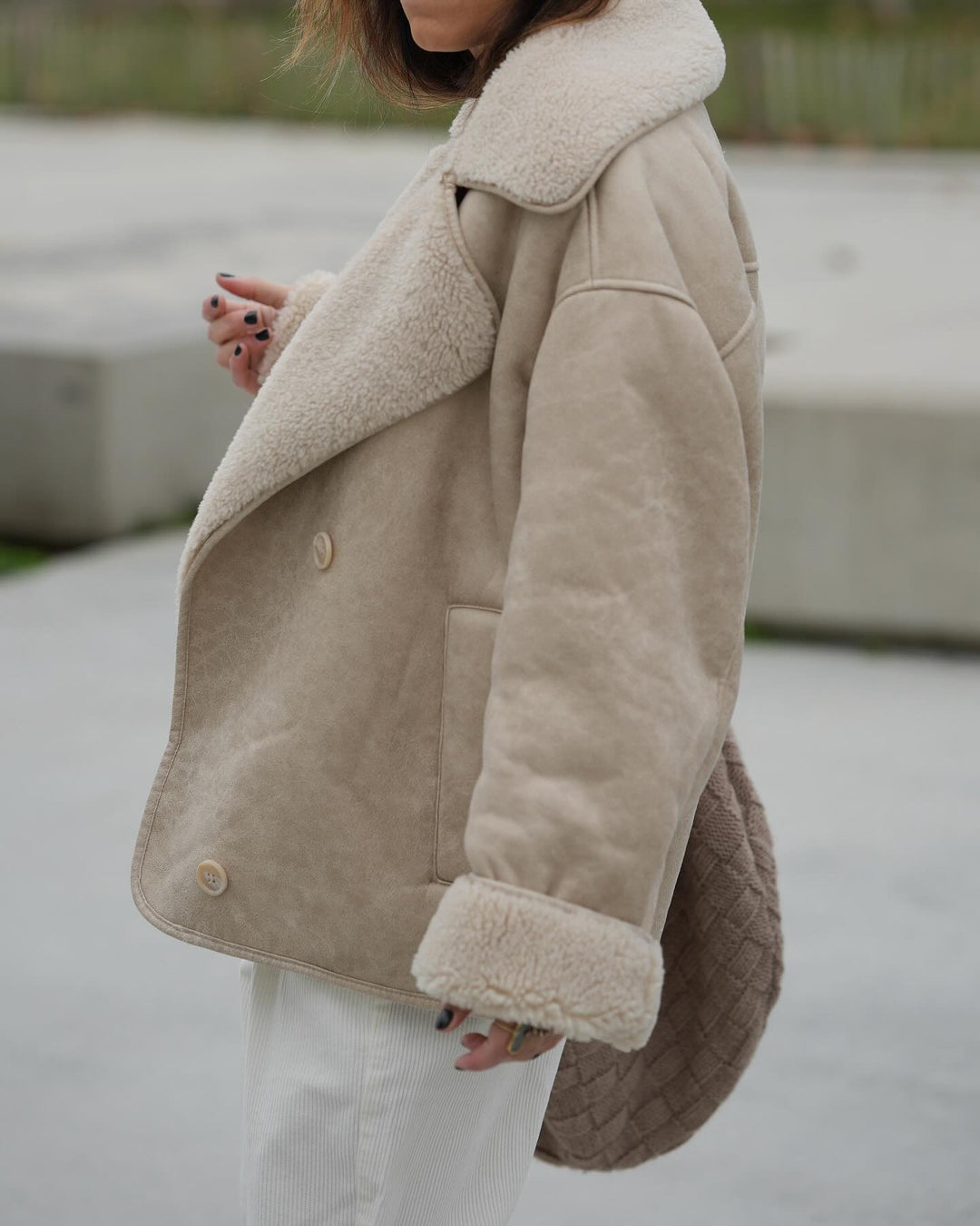 Isabel Wool-Blend Oversized Shearling Jacket | Collared Button Front Jacket
