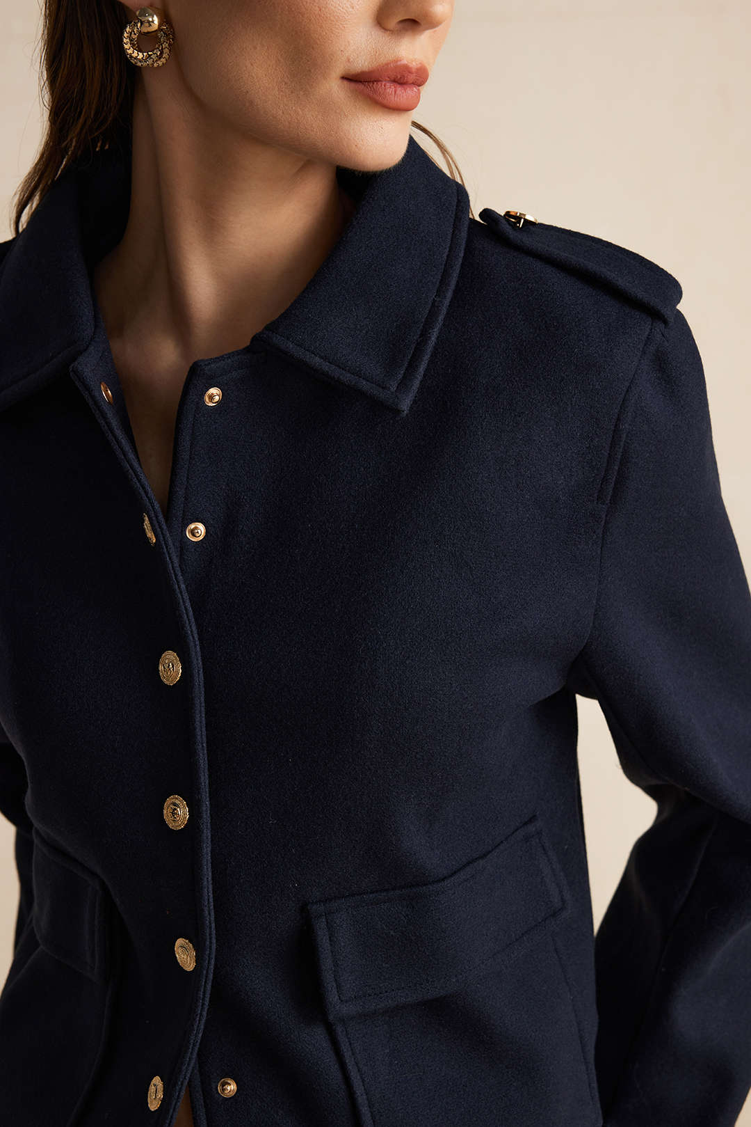 Isabella Wool-Blend Tailored Officer Jacket | Cropped Solid Military Jacket