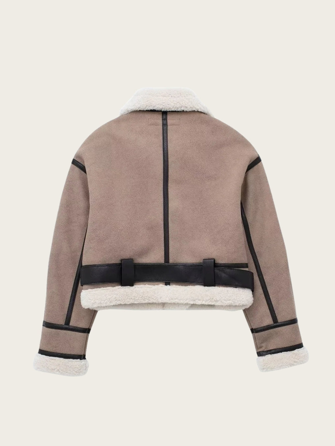Sienna Belted Cropped Aviator Jacket | Fur-Trim Aviator Jacket with Zipper Pockets