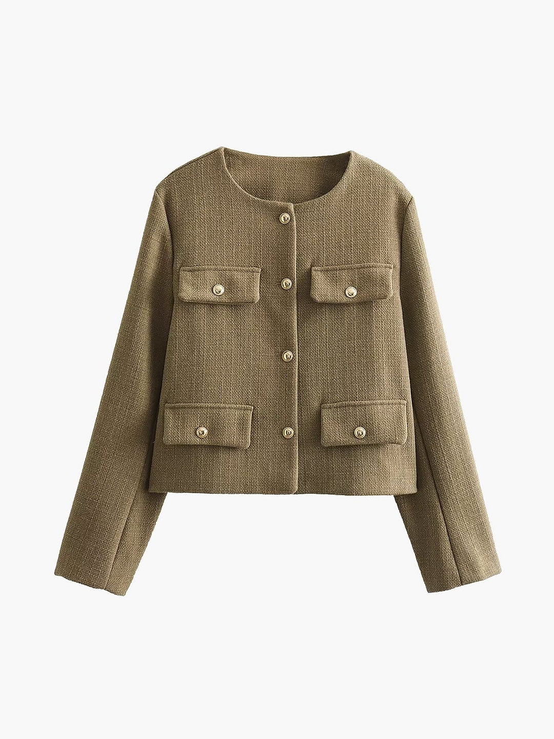 Isabella Wool-Blend Cropped Jacket | Button Front Collarless Jacket