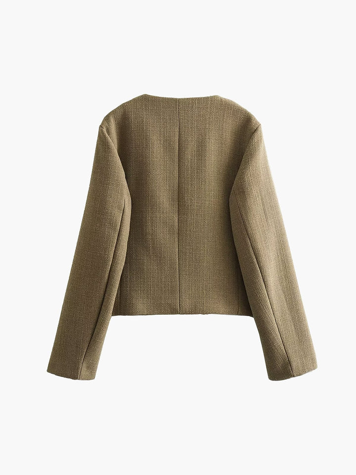Isabella Wool-Blend Cropped Jacket | Button Front Collarless Jacket