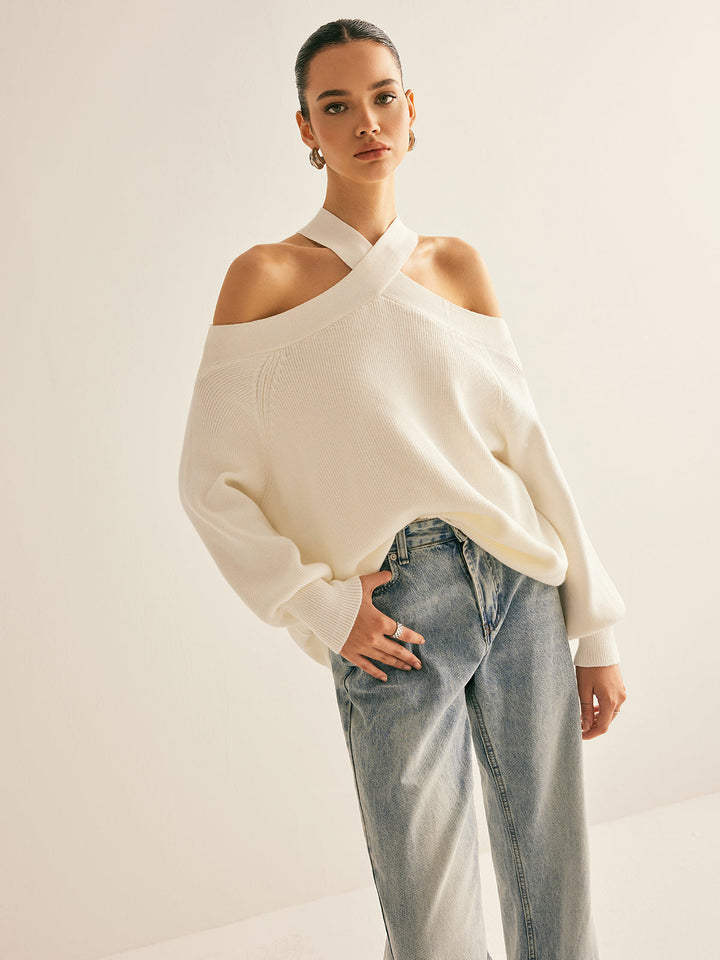 Aurora Ribbed Off-Shoulder Sweater