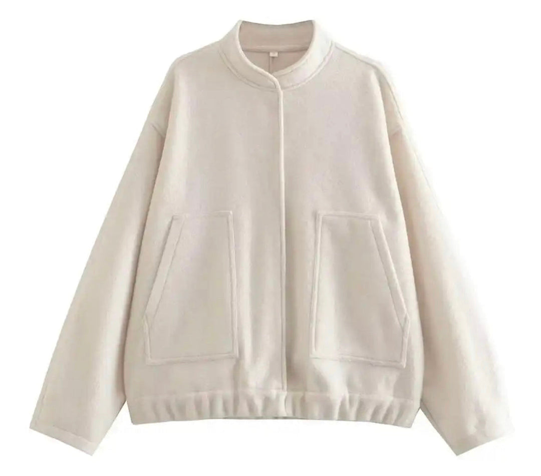 Sienna Fleece Oversized Jacket | Band Collar Snap Front Jacket