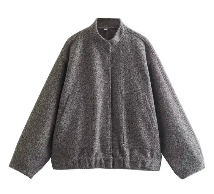 Sienna Fleece Oversized Jacket | Band Collar Snap Front Jacket