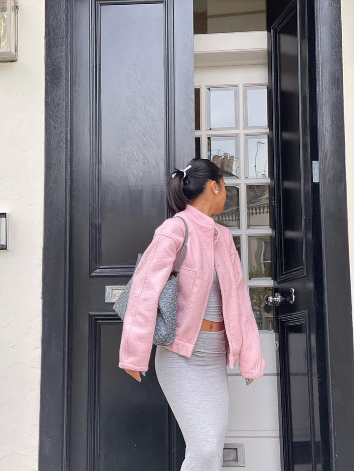 Sienna Fleece Oversized Jacket | Band Collar Snap Front Jacket