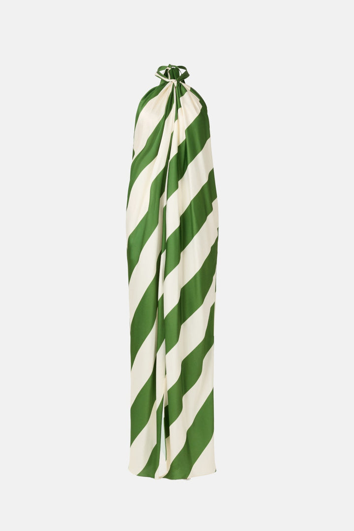 Green and white striped halter top on a white background