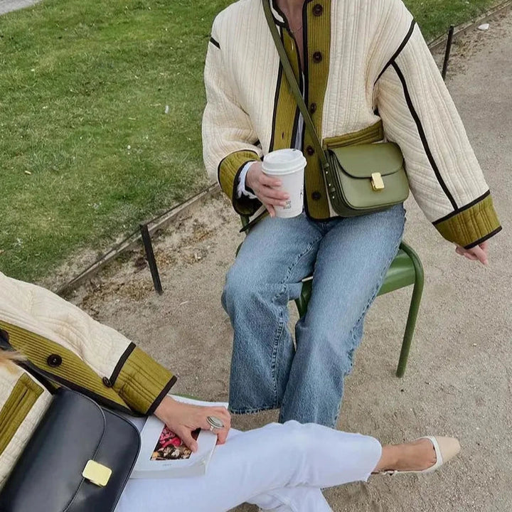 Rosie Quilted Jacket | Piped Trim Button Front Patch Pockets Jacket