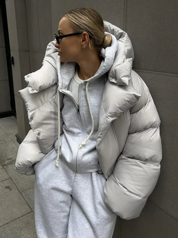 Sophia Oversized Puffer Jacket | Quilted Snap Button Closure Puffer Jacket