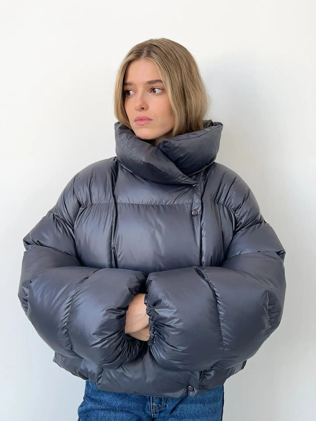 Sophia Oversized Puffer Jacket | Quilted Snap Button Closure Puffer Jacket