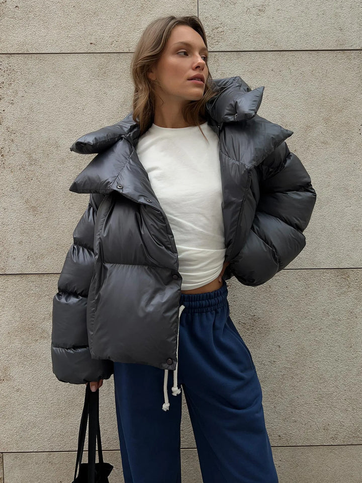 Sophia Oversized Puffer Jacket | Quilted Snap Button Closure Puffer Jacket