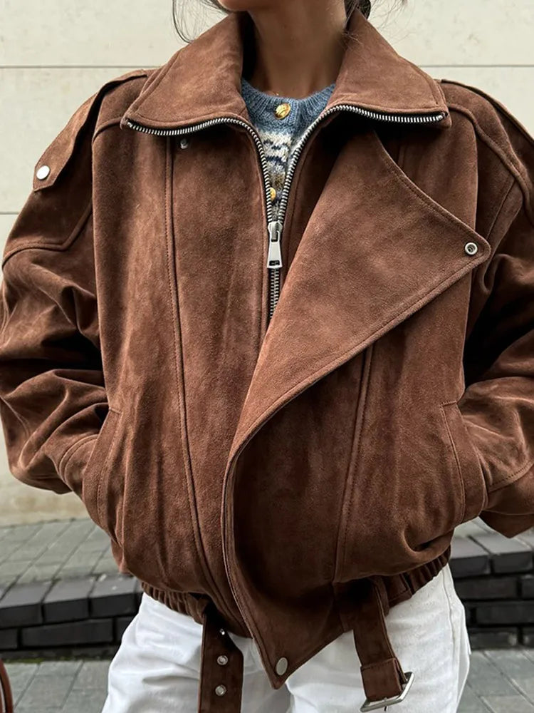 Isabella Biker Jacket | Belted Hip-Length Biker Jacket