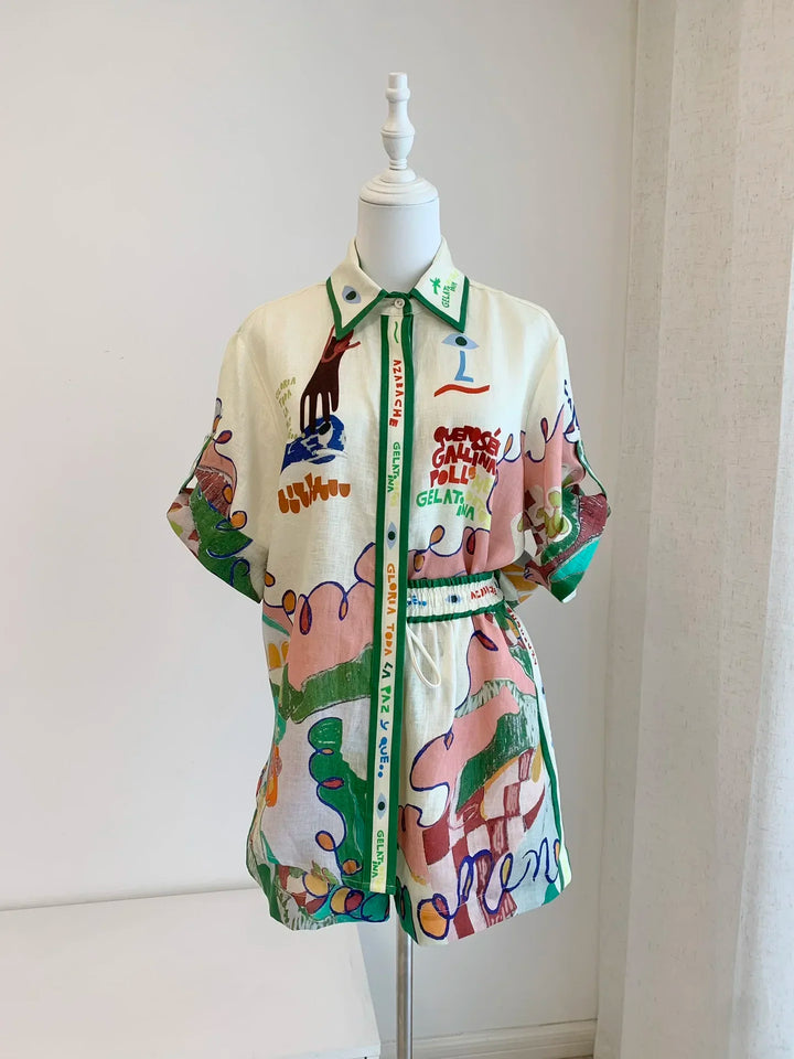 Colorful dress on a mannequin against a white background