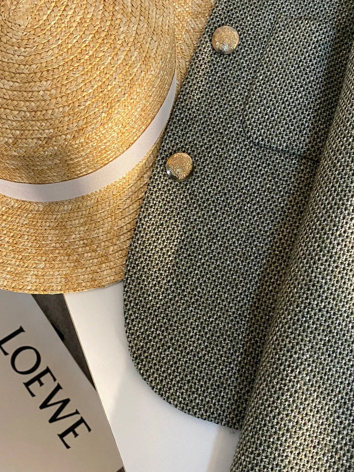 Veronica Wool-Blend Boxy-Fit Button-Up Jacket | Collarless Gold-Tone Buttons Jacket