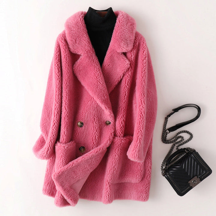 Sofia Wool-Blend Oversized Shearling Coat