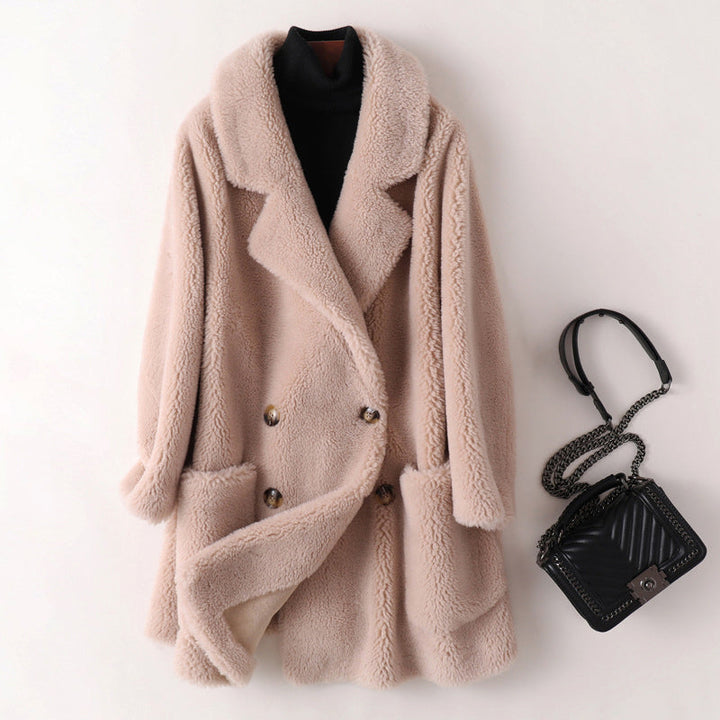 Sofia Wool-Blend Oversized Shearling Coat