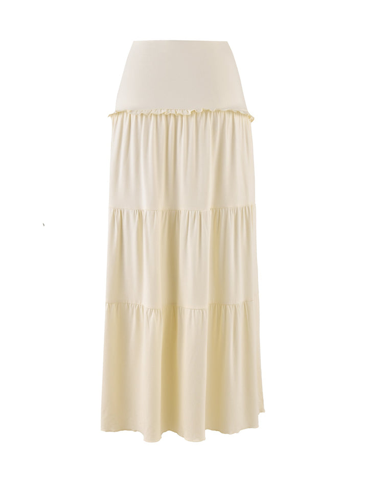 Beige tiered skirt on a white background