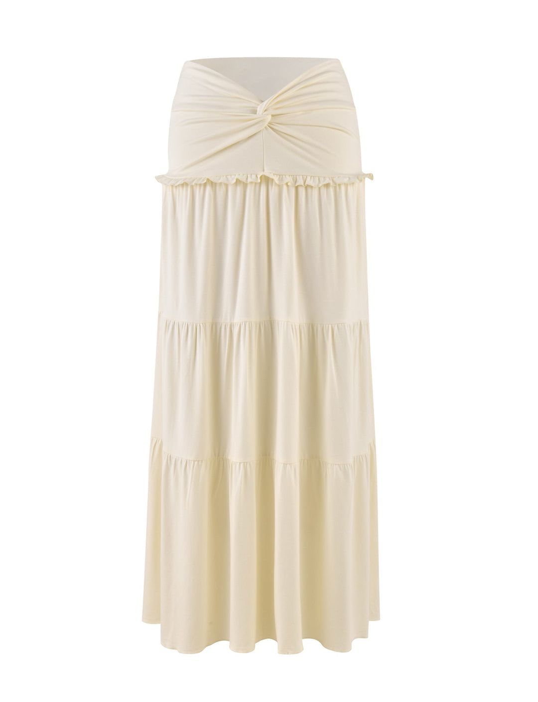 Beige tiered skirt on a white background