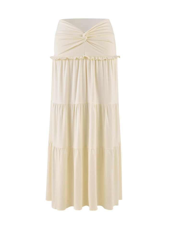 Beige tiered skirt on a white background