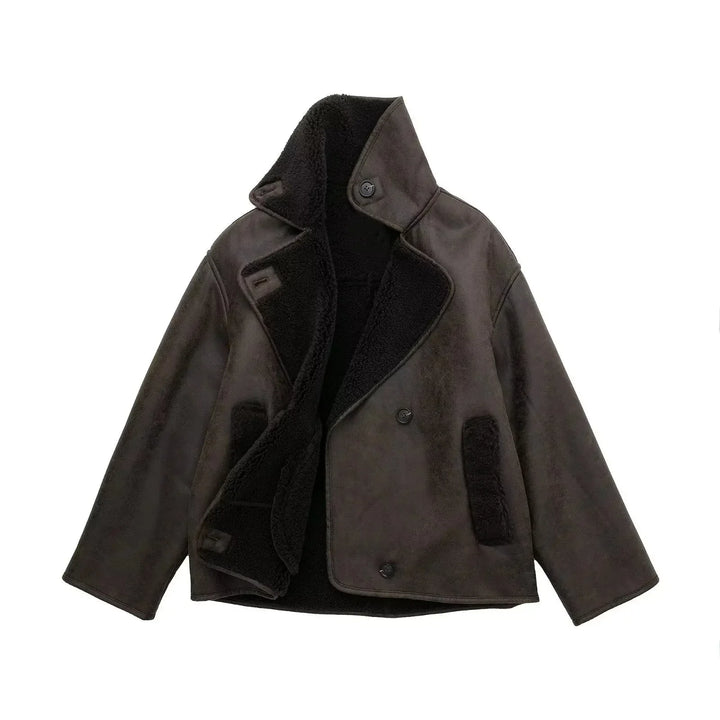 Isabel Wool-Blend Oversized Shearling Jacket | Collared Button Front Jacket