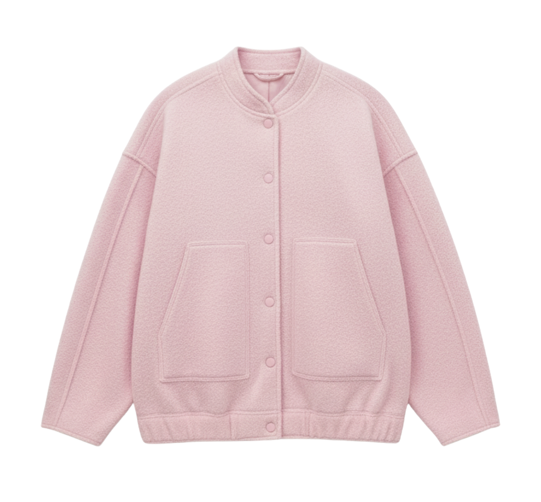 Sienna Fleece Oversized Jacket | Band Collar Snap Front Jacket