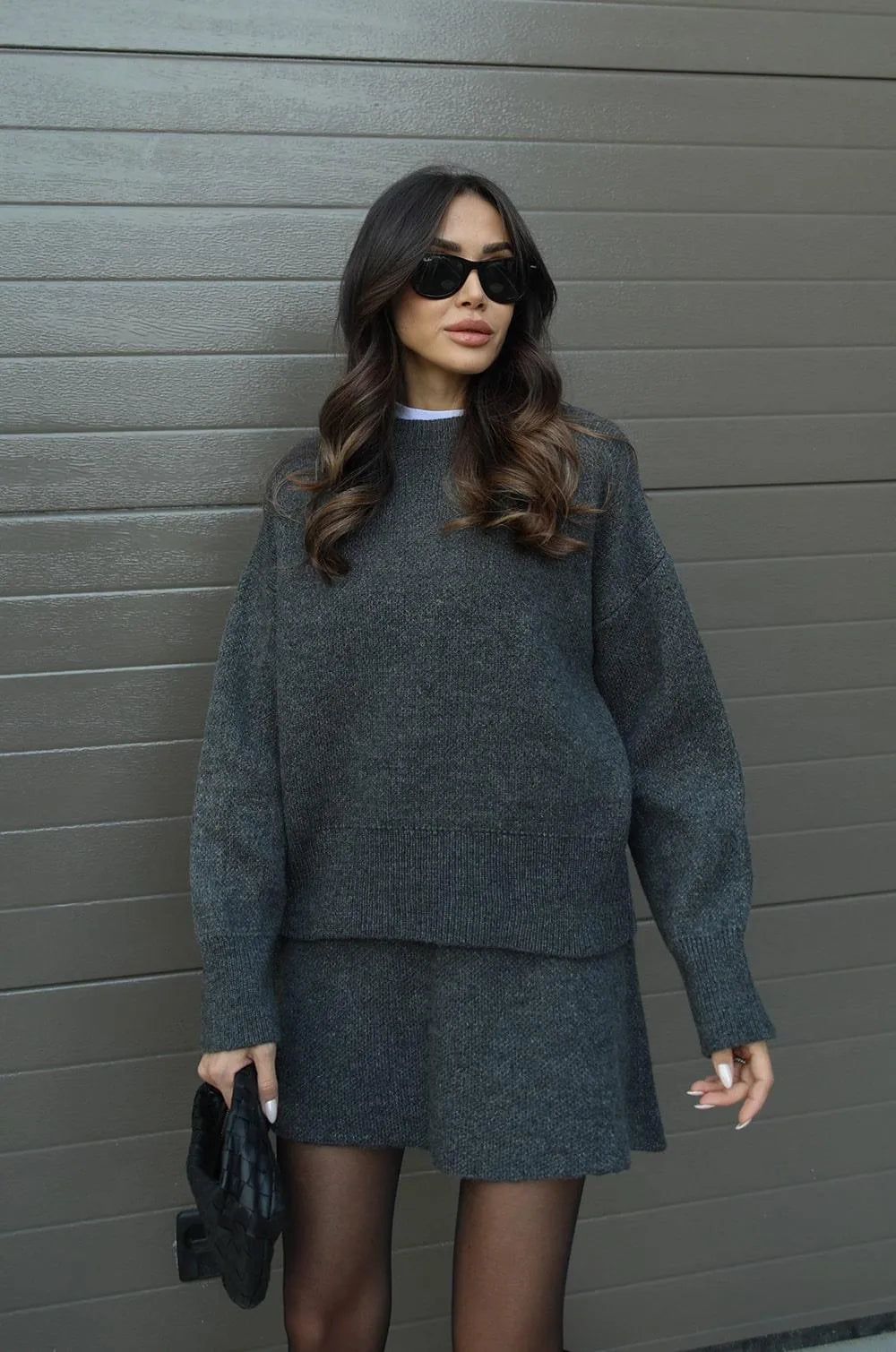 Isla Wool-Blend Crewneck Sweater And A-Line Mini Skirt Two-Piece Set