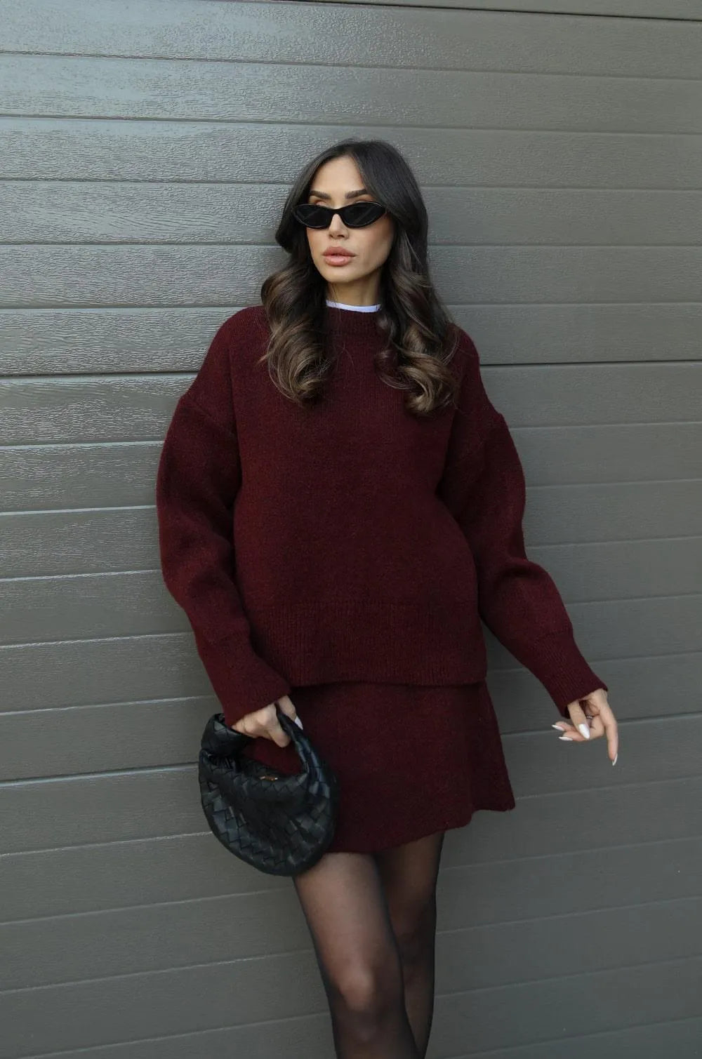 Isla Wool-Blend Crewneck Sweater And A-Line Mini Skirt Two-Piece Set