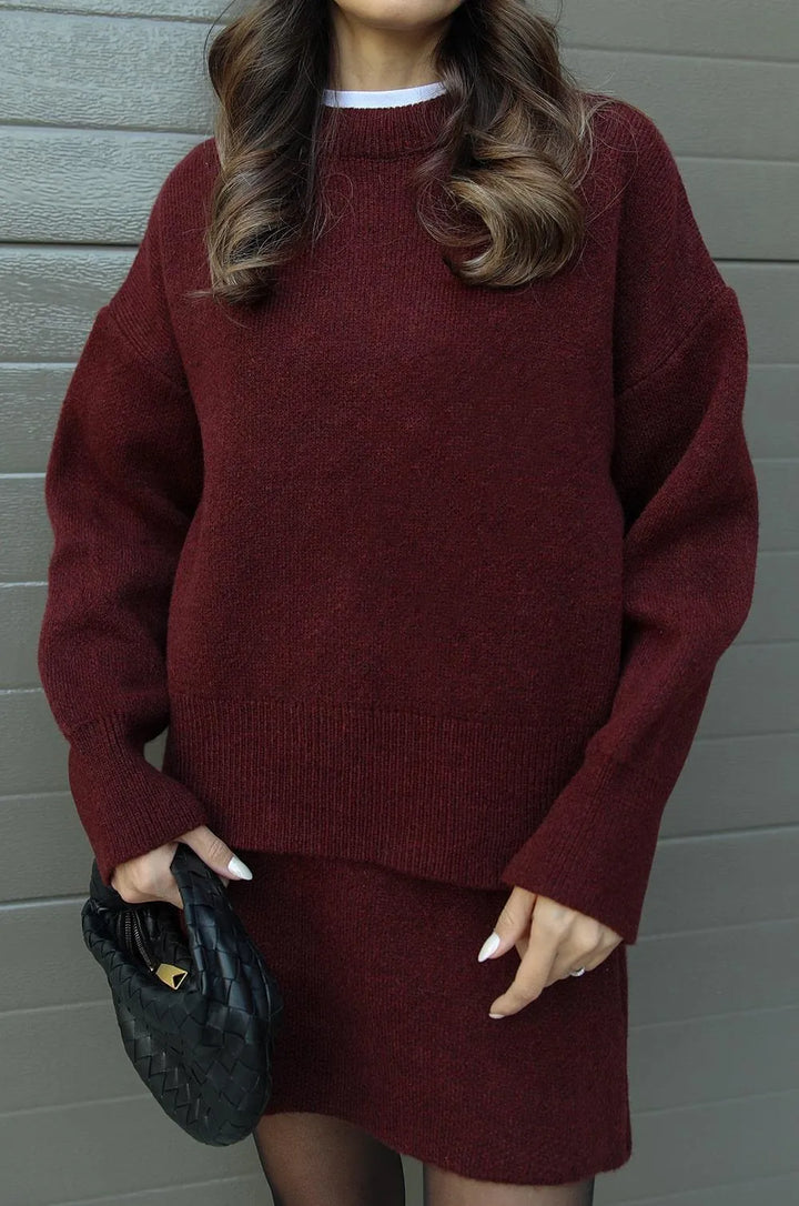 Isla Wool-Blend Crewneck Sweater And A-Line Mini Skirt Two-Piece Set
