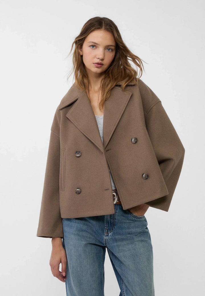 Lily Wool-Blend Double-Breasted Peacoat | Collared Cropped Peacoat