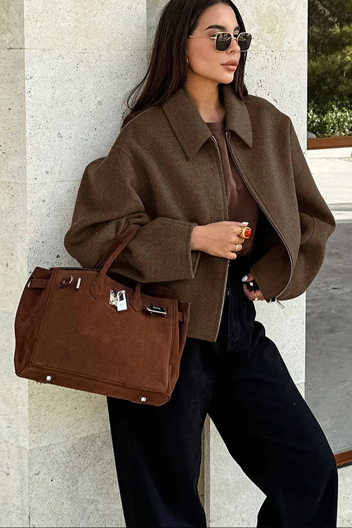 Harper Cropped Jacket | Relaxed Fit Collared Jacket - Serena Studio