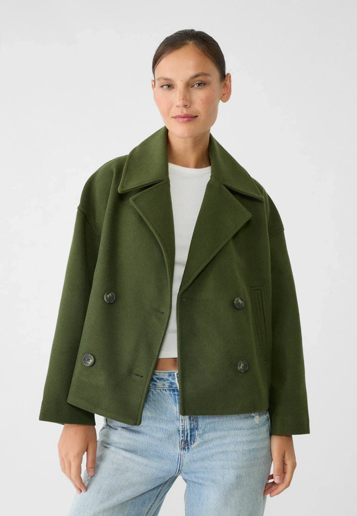 Lily Wool-Blend Double-Breasted Peacoat | Collared Cropped Peacoat