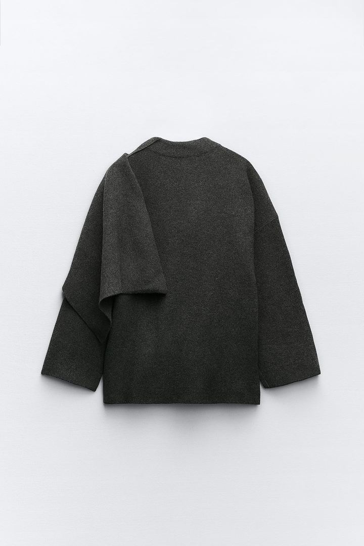 Isabella Wool-Blend Draped Cape Jacket | Relaxed-Fit Band-Collar Jacket