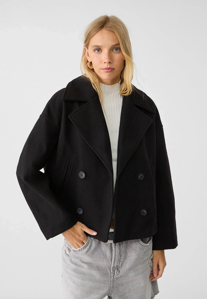 Lily Wool-Blend Double-Breasted Peacoat | Collared Cropped Peacoat